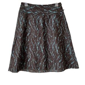 Patagonia Skirt, Sz. 2, Brown w/ Aqua Blue Floral Vine, Lightweight, Cute!